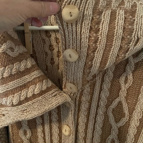 Aran Crafts Merino Wool Cable Knit Sweater - Tan and Cream - Picture 4 of 6